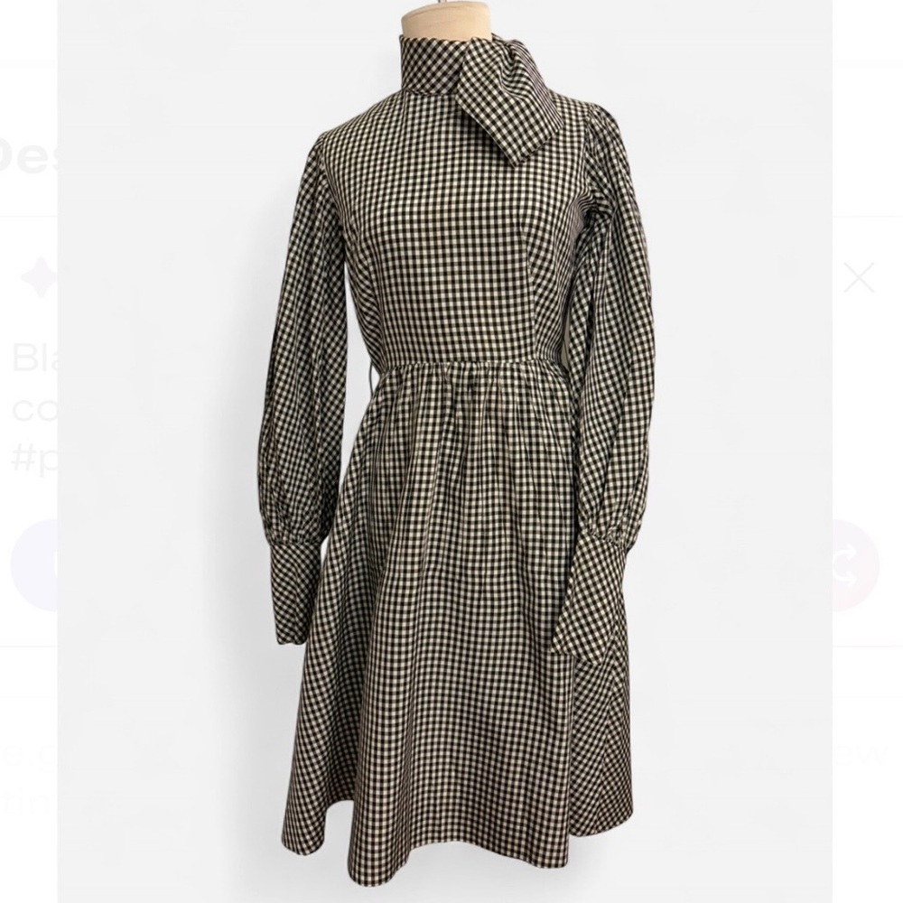 Vintage Early 70’s Geoffrey Beene Boutique Black & White Gingham Taffeta Dress